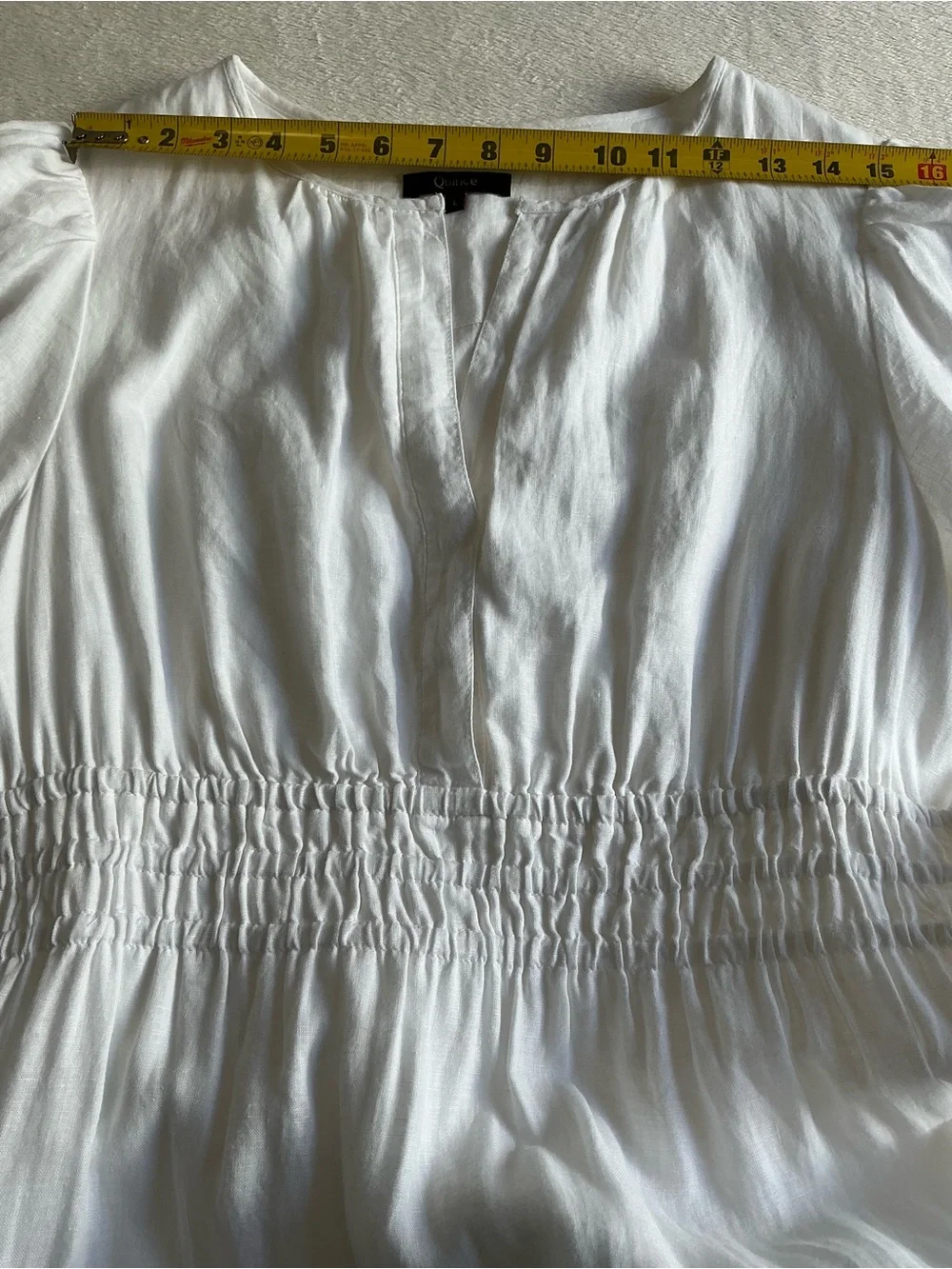 Quince White 100% Linen Smocked Tiered Midi Dress L Cottagecore Summer Boho - Picture 12 of 15